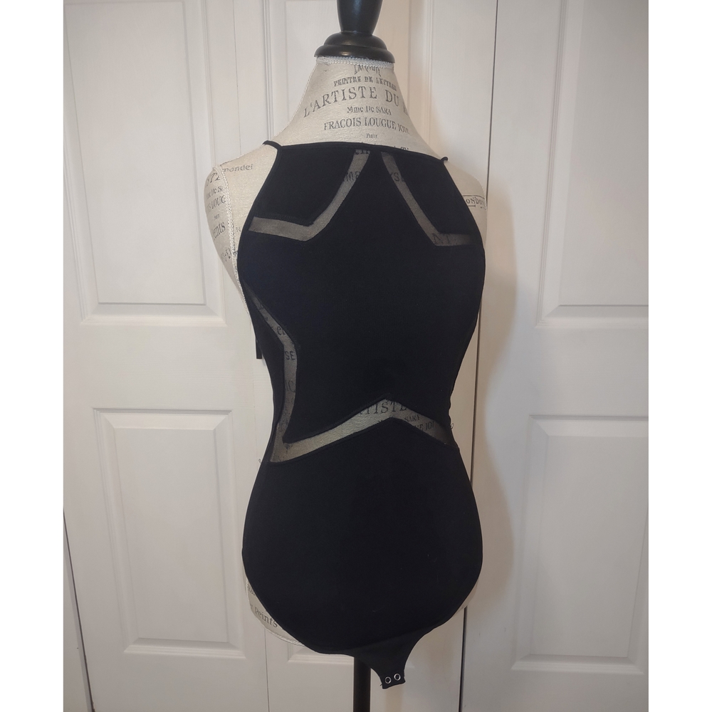 RARE NWT Free People Camisole Black w/ Star Cutout Illusion Bodysuit| Medium